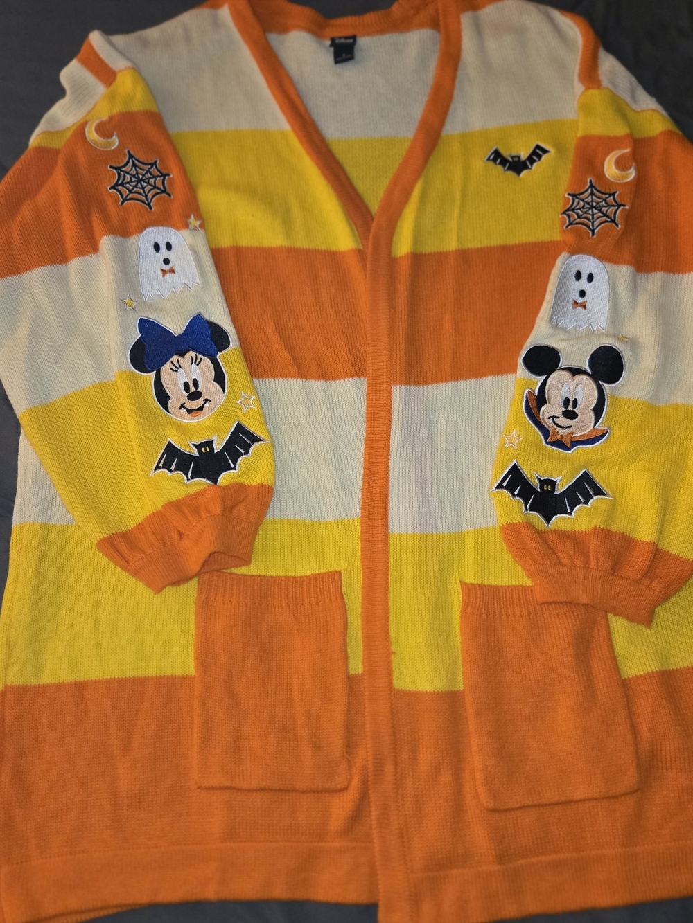 Disney Her Universe Womens Orange Yellow White Striped Halloween Cardigan